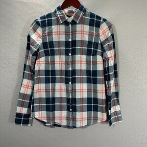 J Crew Mercantile Top Womens XS  Blue Pink Plaid Long Sleeve Button Cuff Shirt